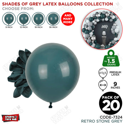 Stone Grey Latex Balloons Available In 9, 12, 18 & 36 Inch Sizes