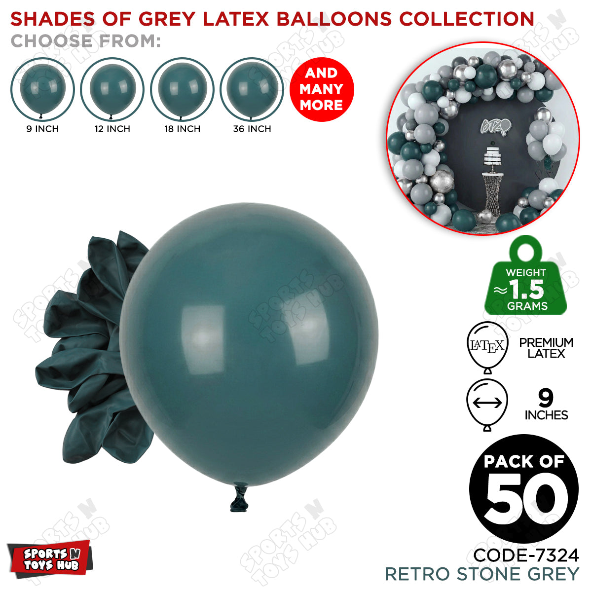 Stone Grey Latex Balloons Available In 9, 12, 18 & 36 Inch Sizes