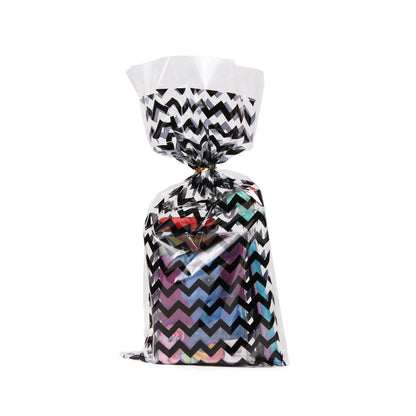 Cellophane Treat Stripe Waves Design Goodies Gift Bag With Twist Ties - Pack of 10