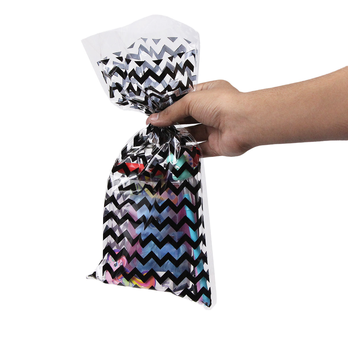 Cellophane Treat Stripe Waves Design Goodies Gift Bag With Twist Ties - Pack of 10