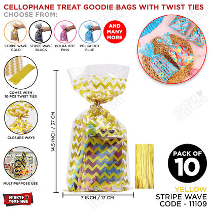 Cellophane Treat Stripe Waves Design Goodies Gift Bag With Twist Ties - Pack of 10