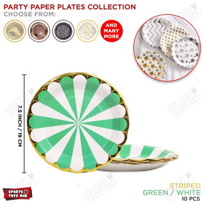 Disposable Printed Striped Pattern Plates with Foil Edge - Pack Of 10