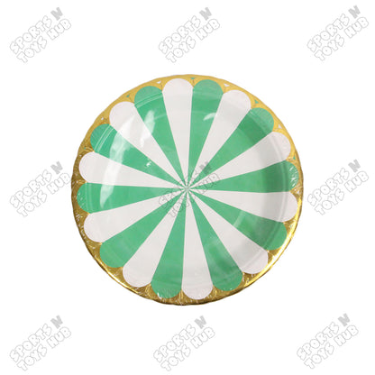 Disposable Printed Striped Pattern Plates with Foil Edge - Pack Of 10