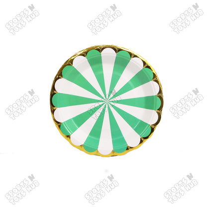 Disposable Printed Striped Pattern Plates with Foil Edge - Pack Of 10