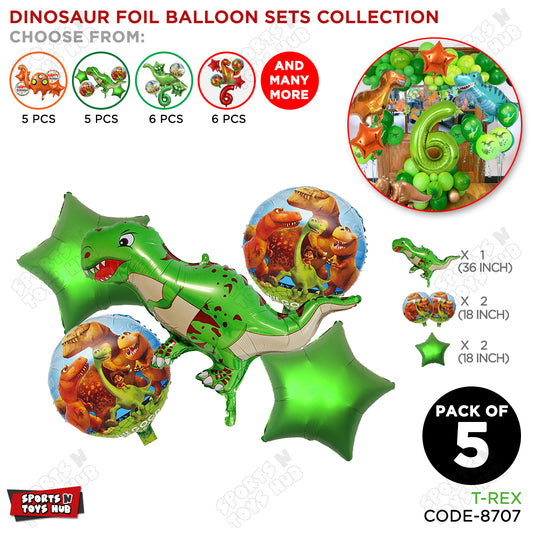T-Rex Pack Of 5 Foil Balloon Set