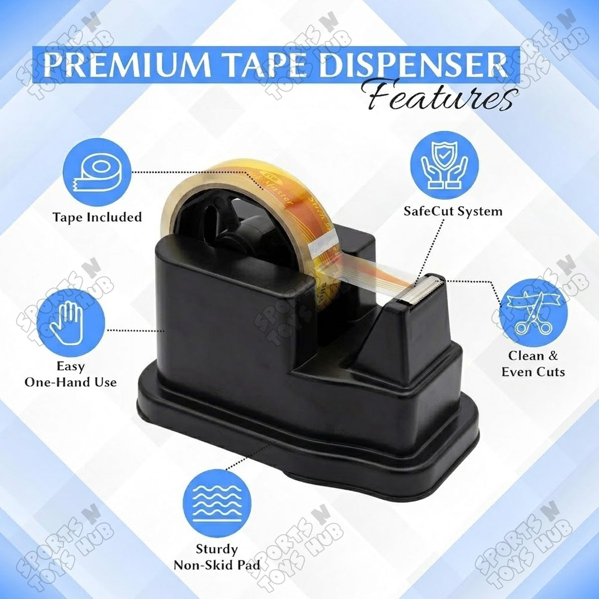 1 Inch Heavy Duty Plastic Tape Dispenser – Scotch Tape Cutter Holder for Office, School, Packaging, Gift Wrapping & Craft Supplies
