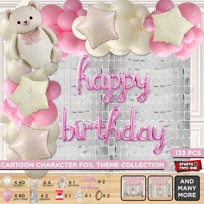 Vintage Teddy Bear Foil Balloon Set With Happy Birthday Foil Letter Arch Theme