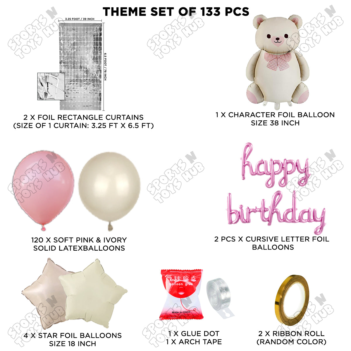 Vintage Teddy Bear Foil Balloon Set With Happy Birthday Foil Letter Arch Theme