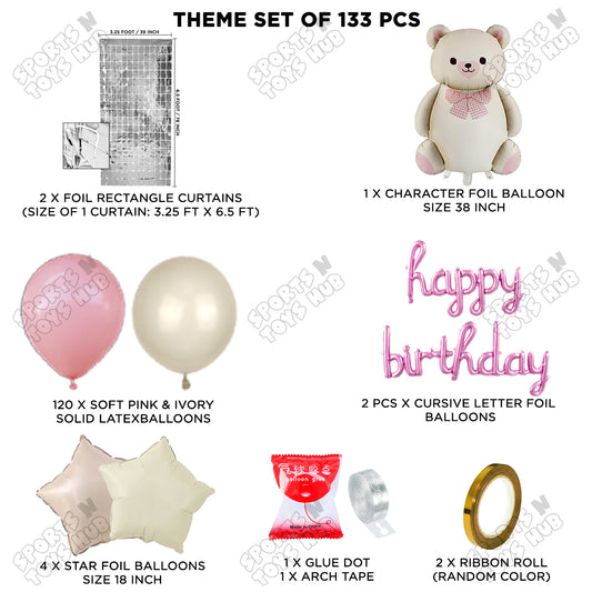 Vintage Teddy Bear Foil Balloon Set With Happy Birthday Foil Letter Arch Theme