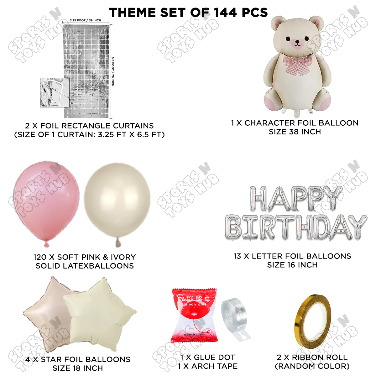 Vintage Teddy Bear Foil Balloon Set With Happy Birthday Foil Letter Arch Theme