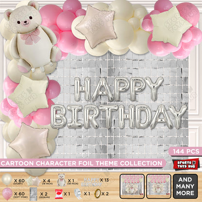 Vintage Teddy Bear Foil Balloon Set With Happy Birthday Foil Letter Arch Theme