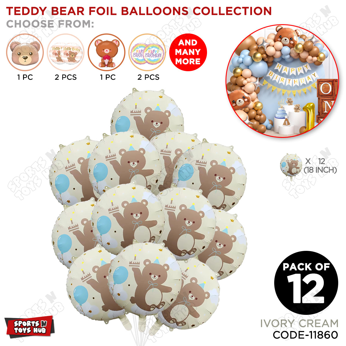 Printed Teddy Bear Round Foil Balloon