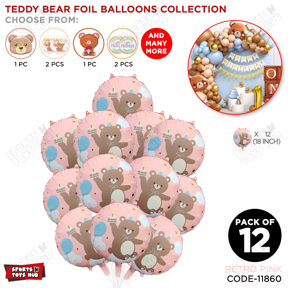 Printed Teddy Bear Round Foil Balloon