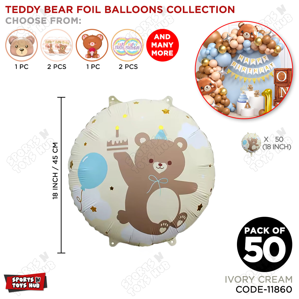 Printed Teddy Bear Round Foil Balloon