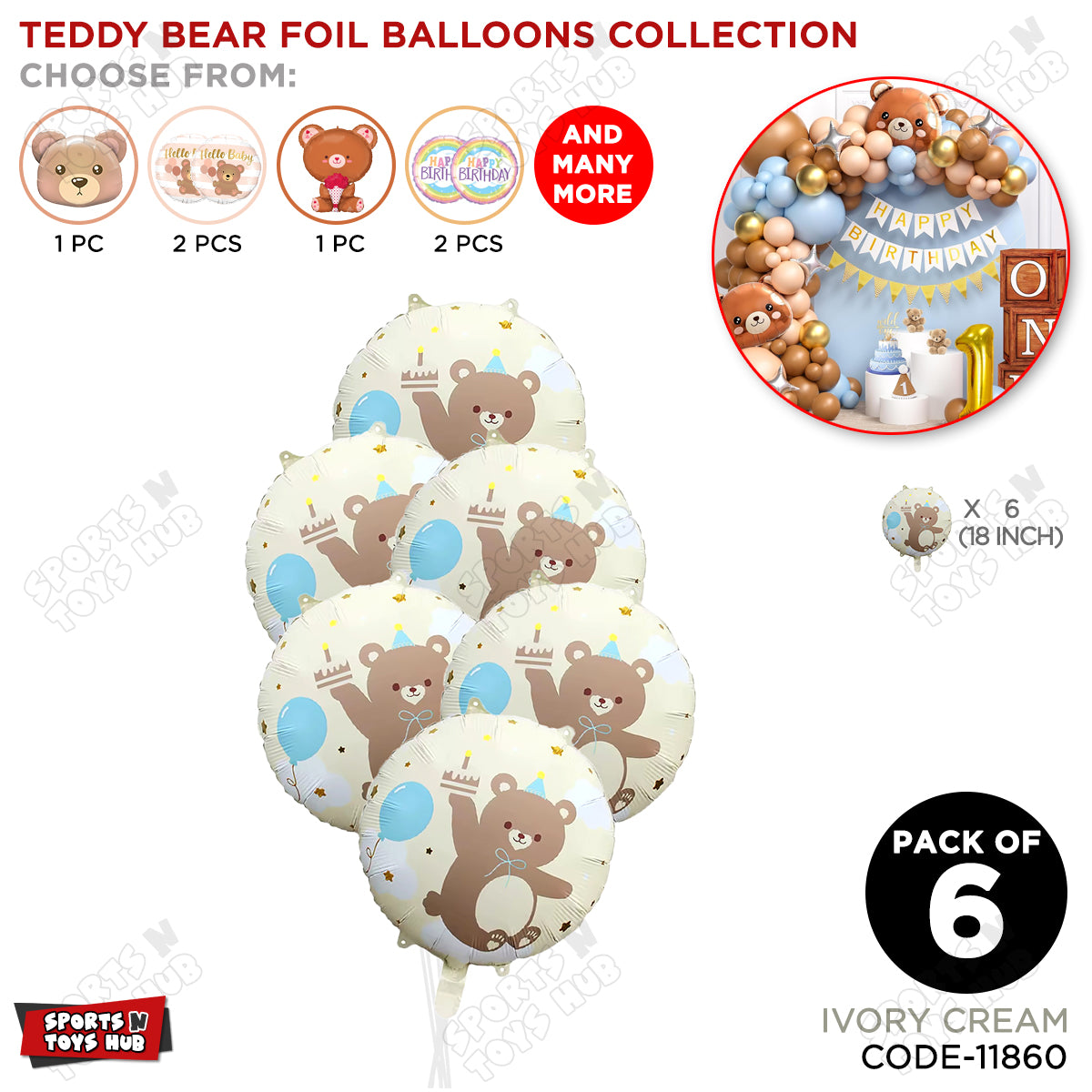 Printed Teddy Bear Round Foil Balloon