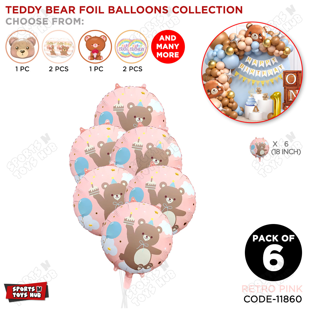 Printed Teddy Bear Round Foil Balloon