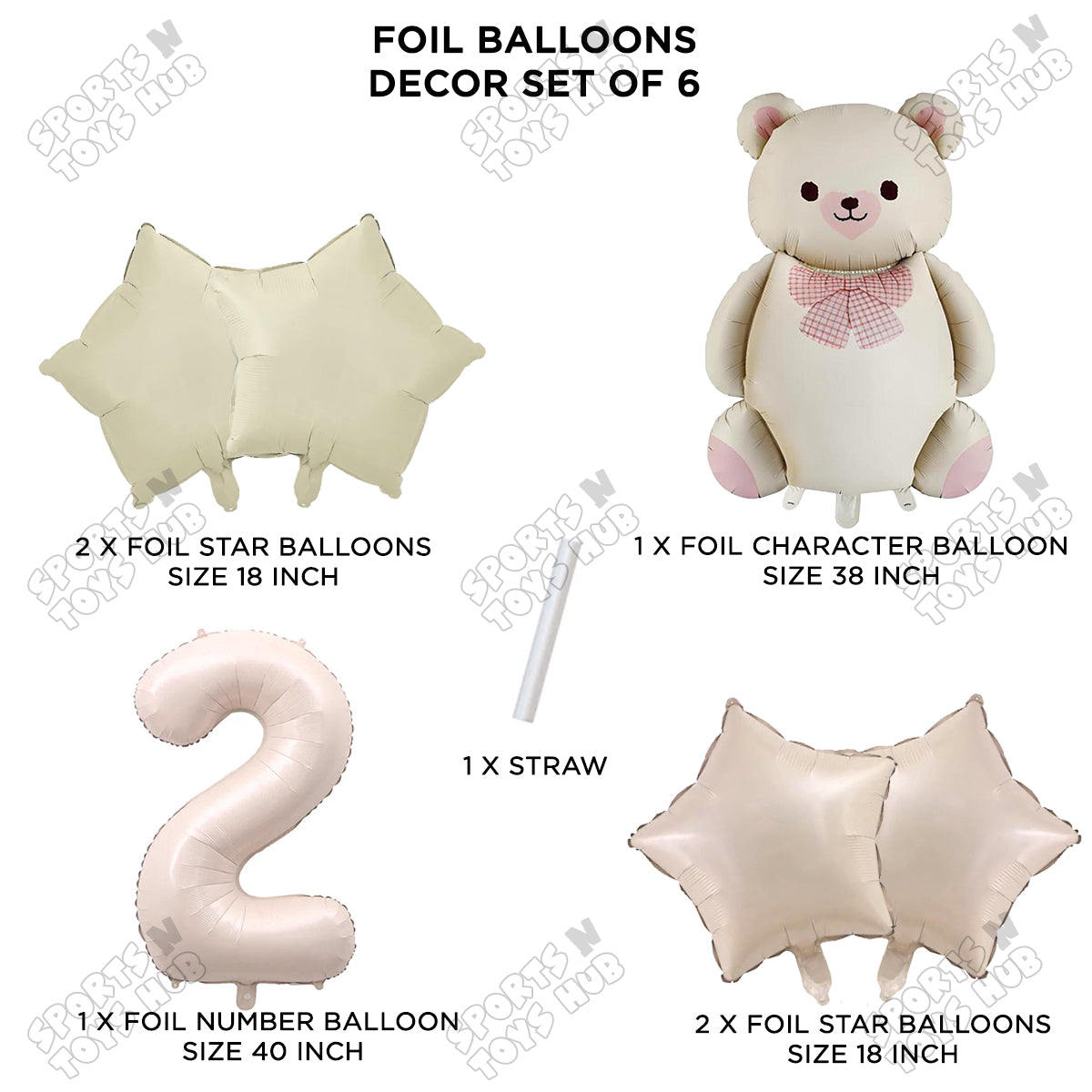 Vintage Teddy Bear Foil Balloon Decoration Set with Bow – Pack of 6 Premium Cute Bear Theme Balloons for Baby Shower, Birthday Party, Gender Reveal, Welcome Baby & Teddy Bear Party Decorations