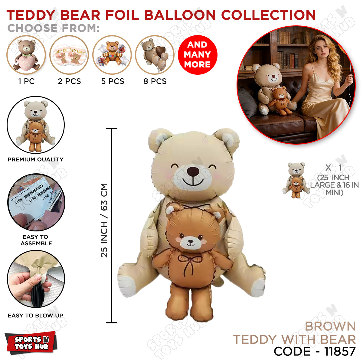 Brown Teddy With Bear Foil Balloon Set For Teddy Bear Theme Birthday, Baby Shower, Welcome Baby Party Decoration & Photo Backdrop