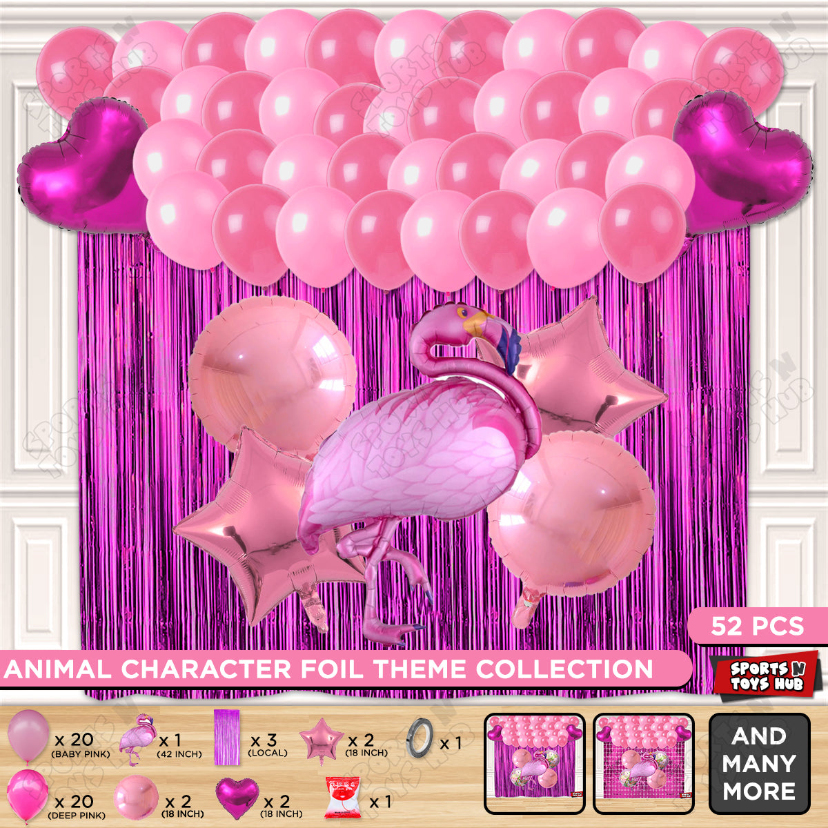 Flamingo Cartoon Character Bird Pink Color Foil Balloon Set Theme