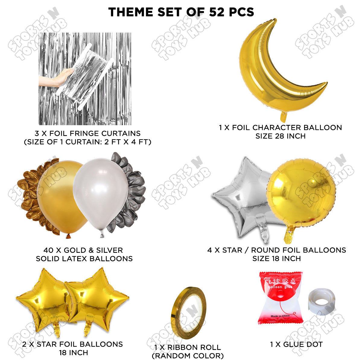 Crescent Moon Gold Color Foil Balloon Party Decoration Set