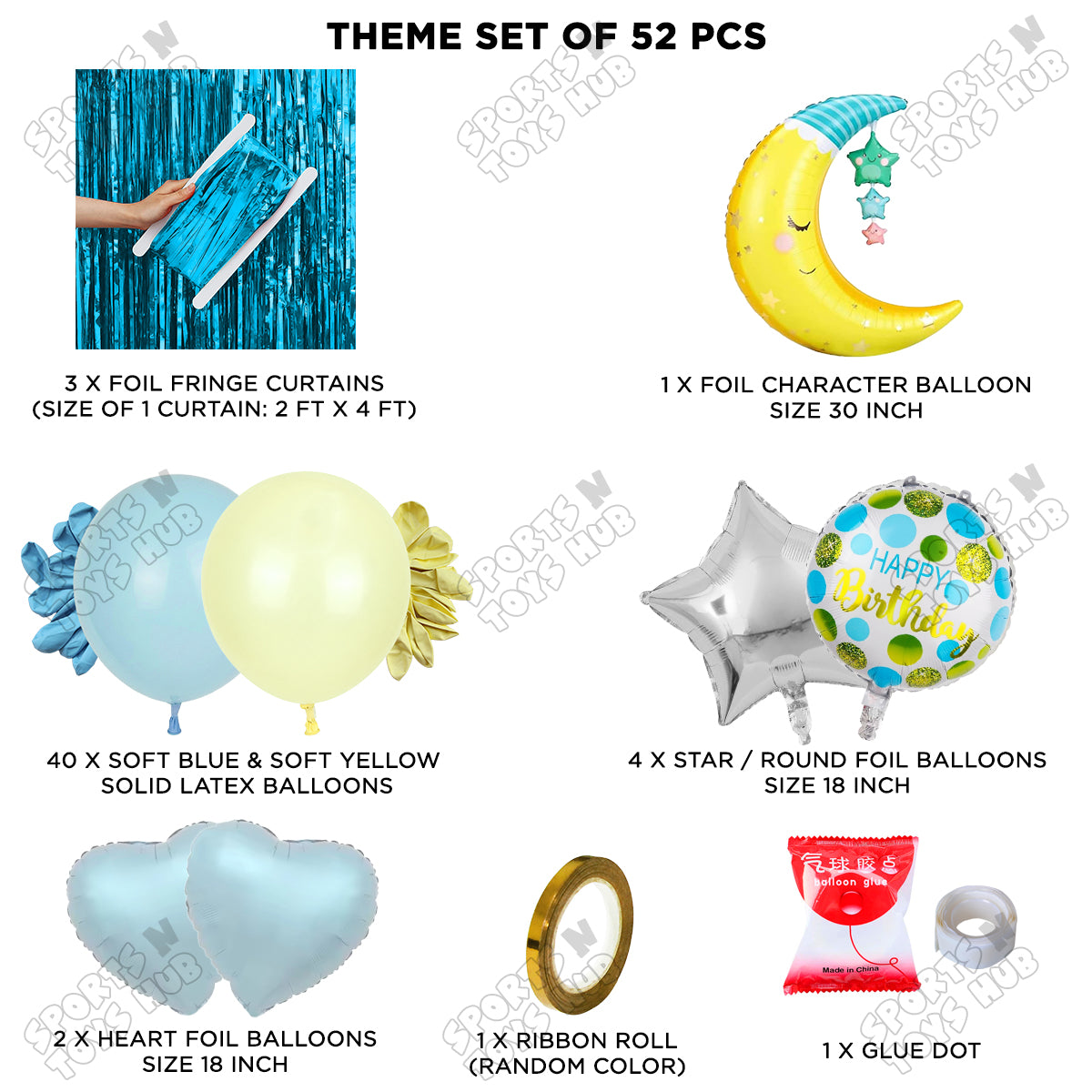 Crescent Moon with Star Foil Balloon Party Decoration Set