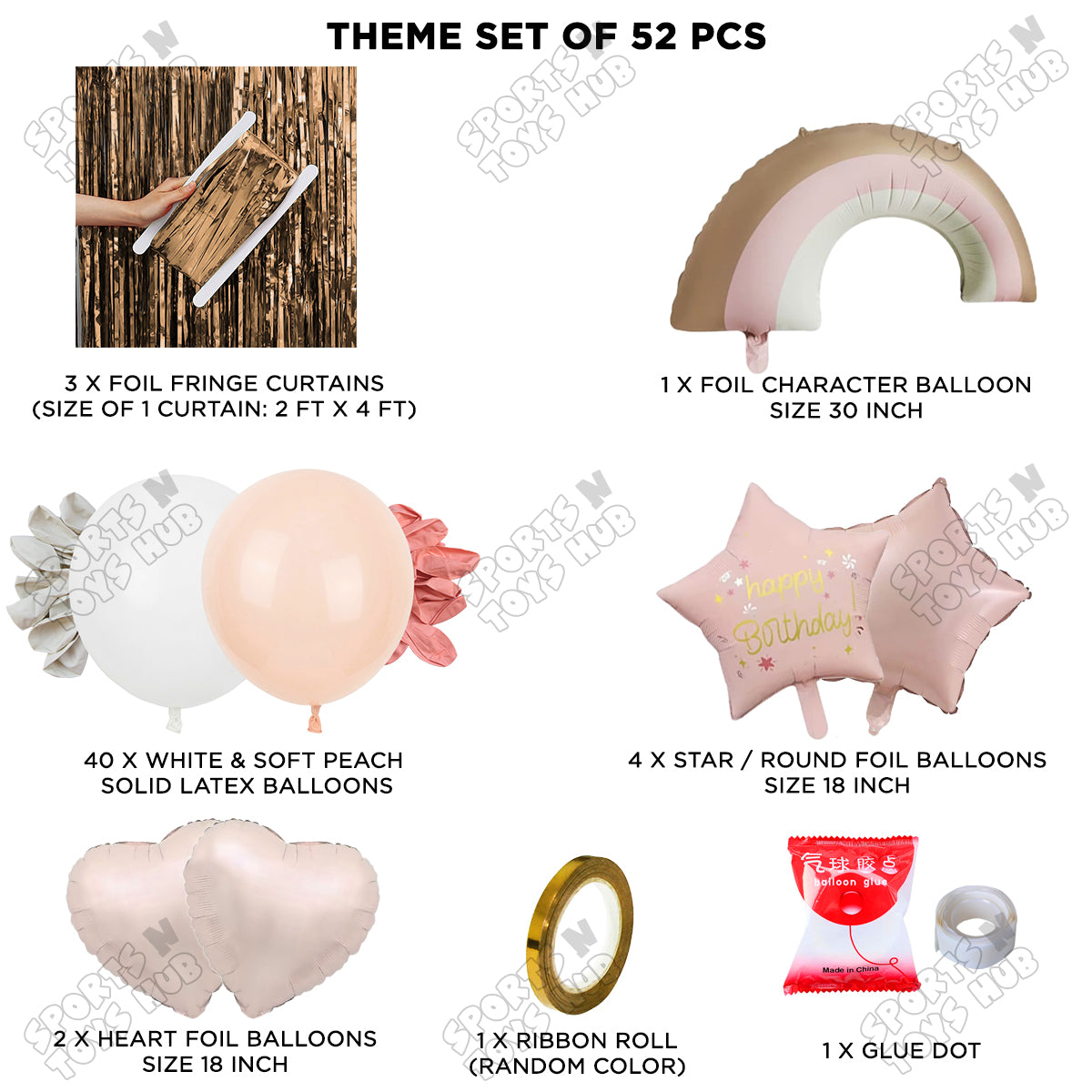 Pastel Pink Matte Color Rainbow Cloud Foil Balloon Theme Decoration Set