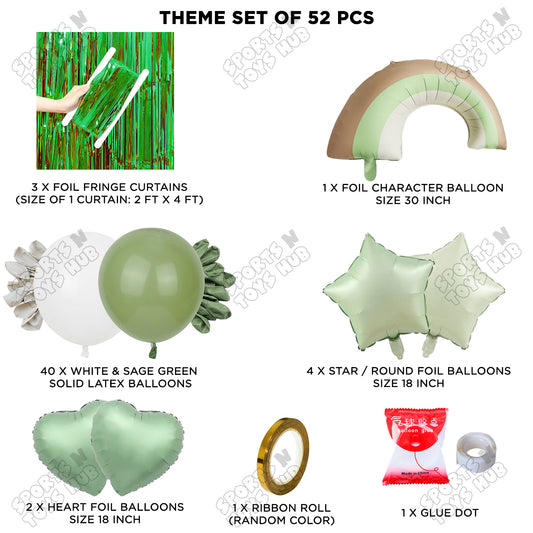 Pastel Green Matte Color Rainbow Cloud Foil Balloon Theme Decoration Set