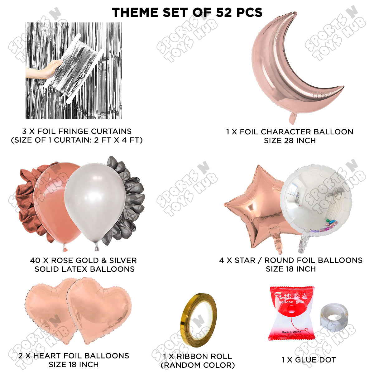 Crescent Moon RoseGold Color Foil Balloon Party Decoration Set Theme