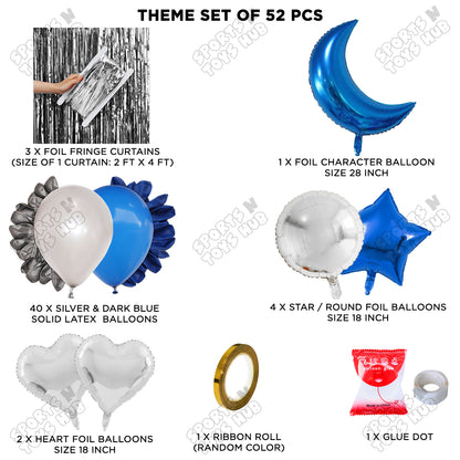 Crescent Moon Sapphire Blue Color Foil Balloon Party Decoration Set