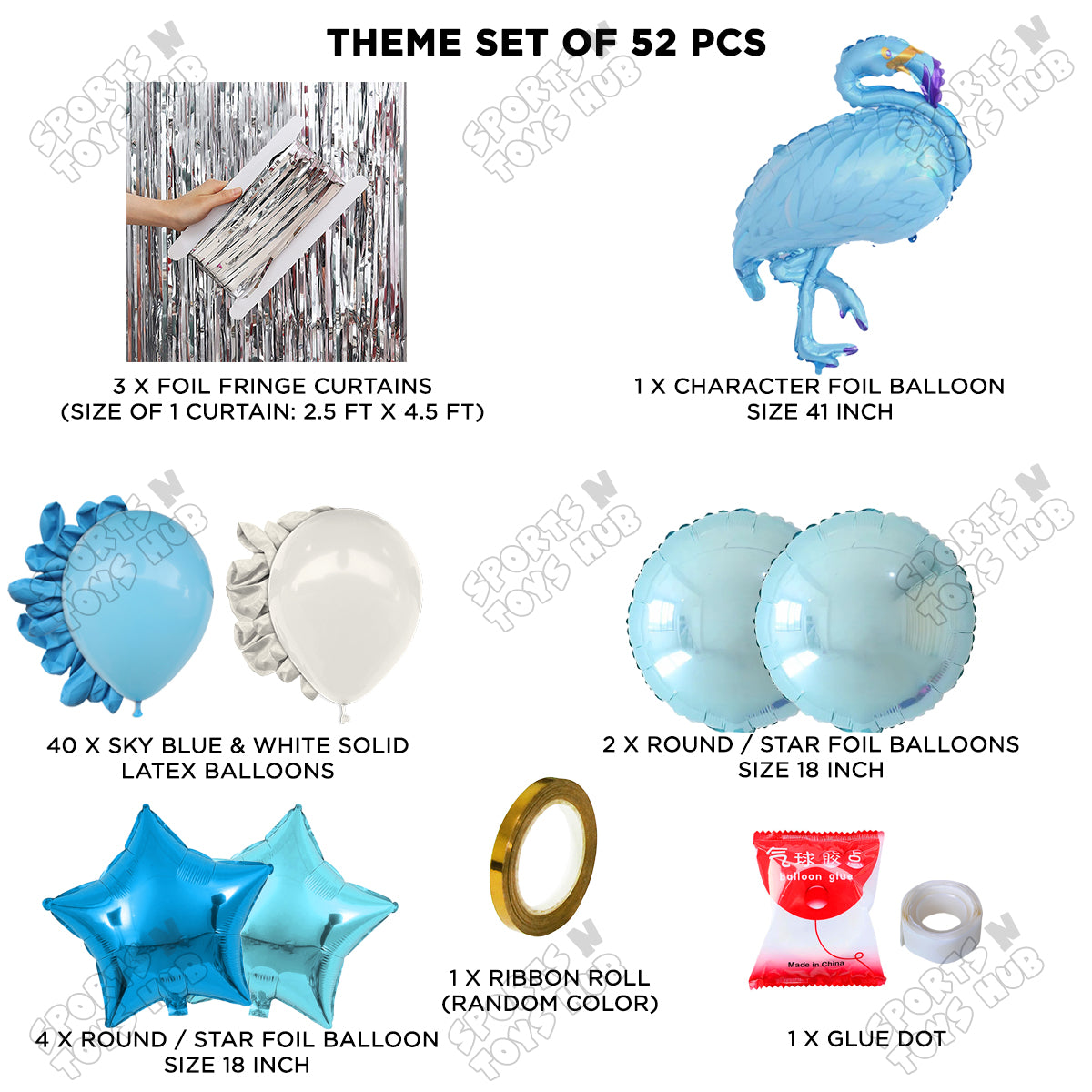 Flamingo Cartoon Character Bird Blue Color Foil Balloon Set Theme