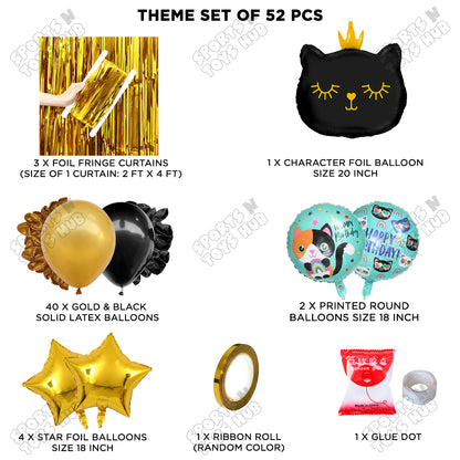 Cartoon Crown Black Kitten Cat Foil Balloon Set Theme