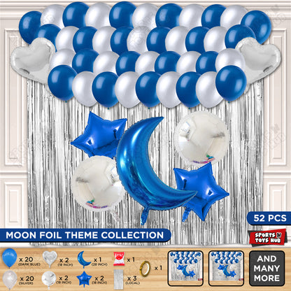 Crescent Moon Sapphire Blue Color Foil Balloon Party Decoration Set