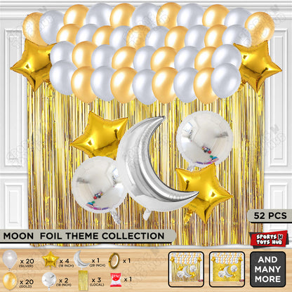Crescent Moon Silver Color Foil Balloon Party Decoration Set Theme
