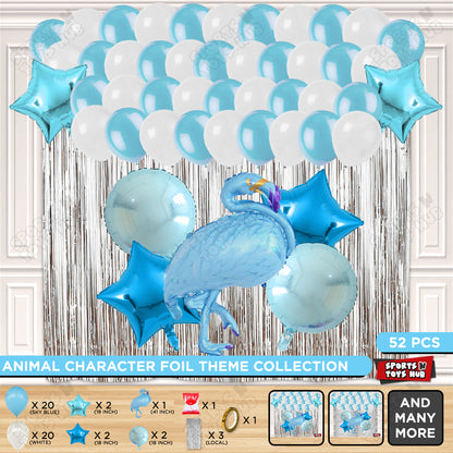 Flamingo Cartoon Character Bird Blue Color Foil Balloon Set Theme