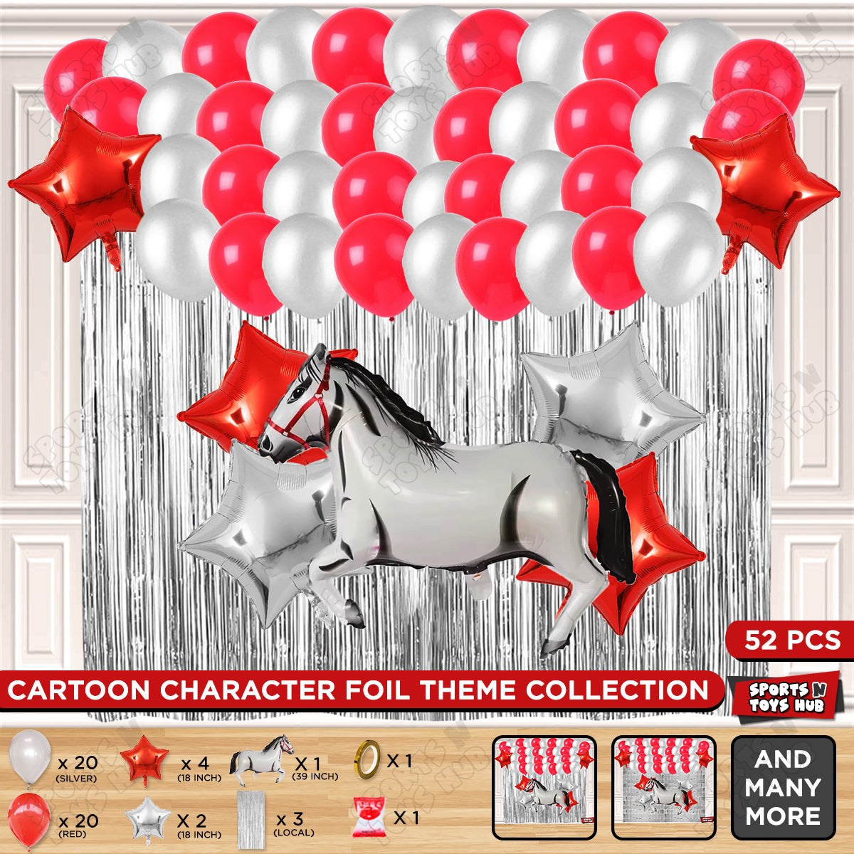 Cartoon White Horse Theme Foil Balloon Set – Kids Birthday Party Decoration Kit, Cute Horse Foil Balloons for Baby Shower, Animal Theme Party, Farm Celebration, Photo Booth Backdrop & Event Decorations