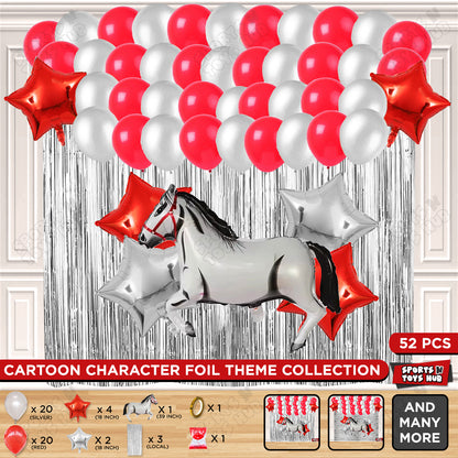 Cartoon White Horse Theme Foil Balloon Set – Kids Birthday Party Decoration Kit, Cute Horse Foil Balloons for Baby Shower, Animal Theme Party, Farm Celebration, Photo Booth Backdrop & Event Decorations