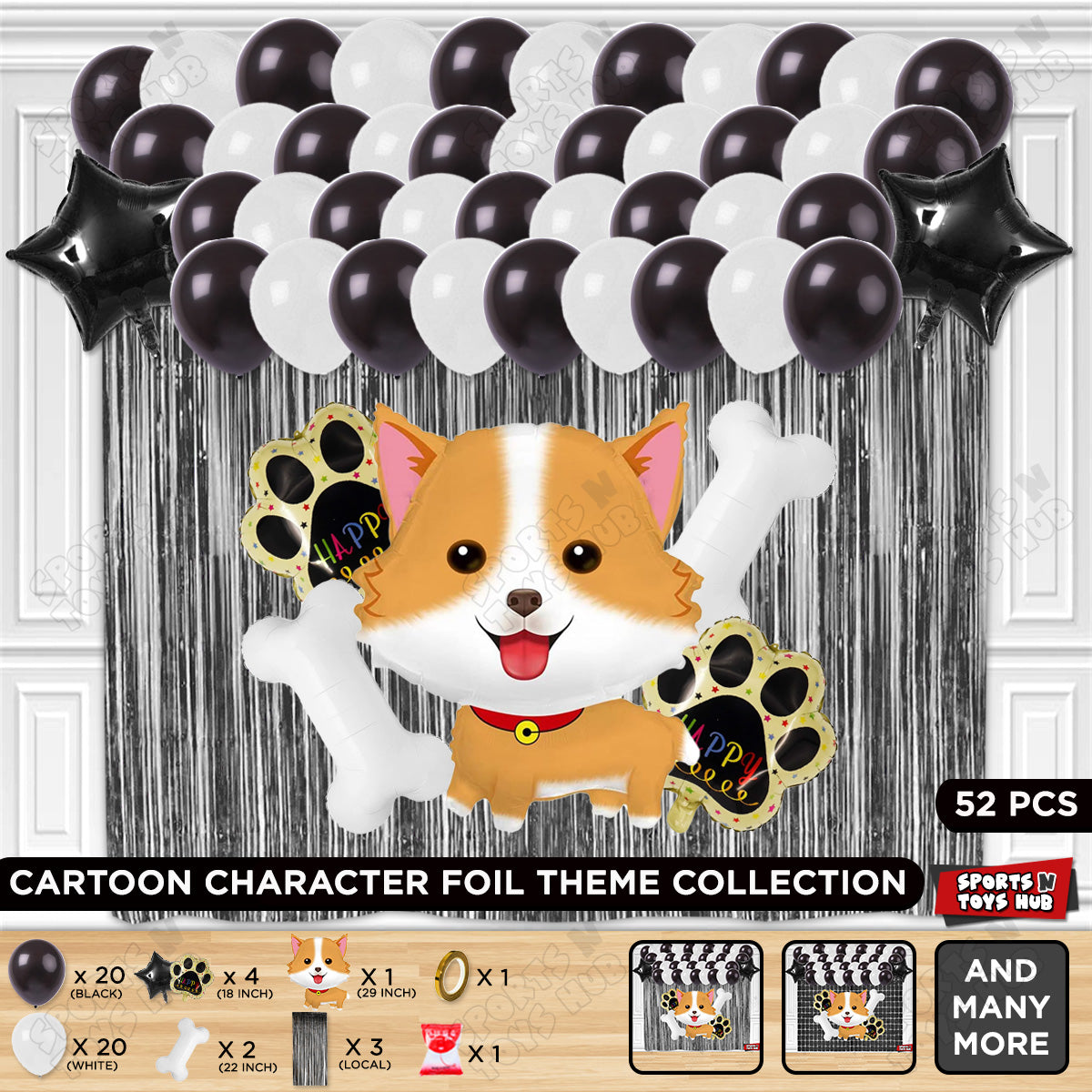 Cartoon Dog Puppy Theme Foil Balloon Set – Adorable Birthday Party Decorations for Kids, Baby Celebration & Events