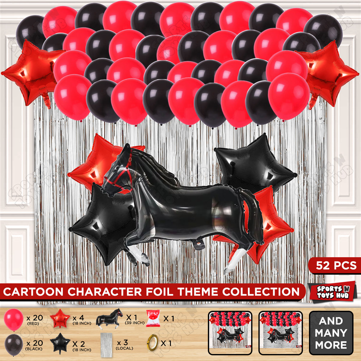 Cartoon Black Horse Theme Foil Balloon Set – Kids Birthday Party Decoration Kit, Cute Horse Foil Balloons for Baby Shower, Farm Animal Theme Party, Photo Booth Backdrop & Event Decorations