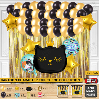 Cartoon Crown Black Kitten Cat Foil Balloon Set Theme