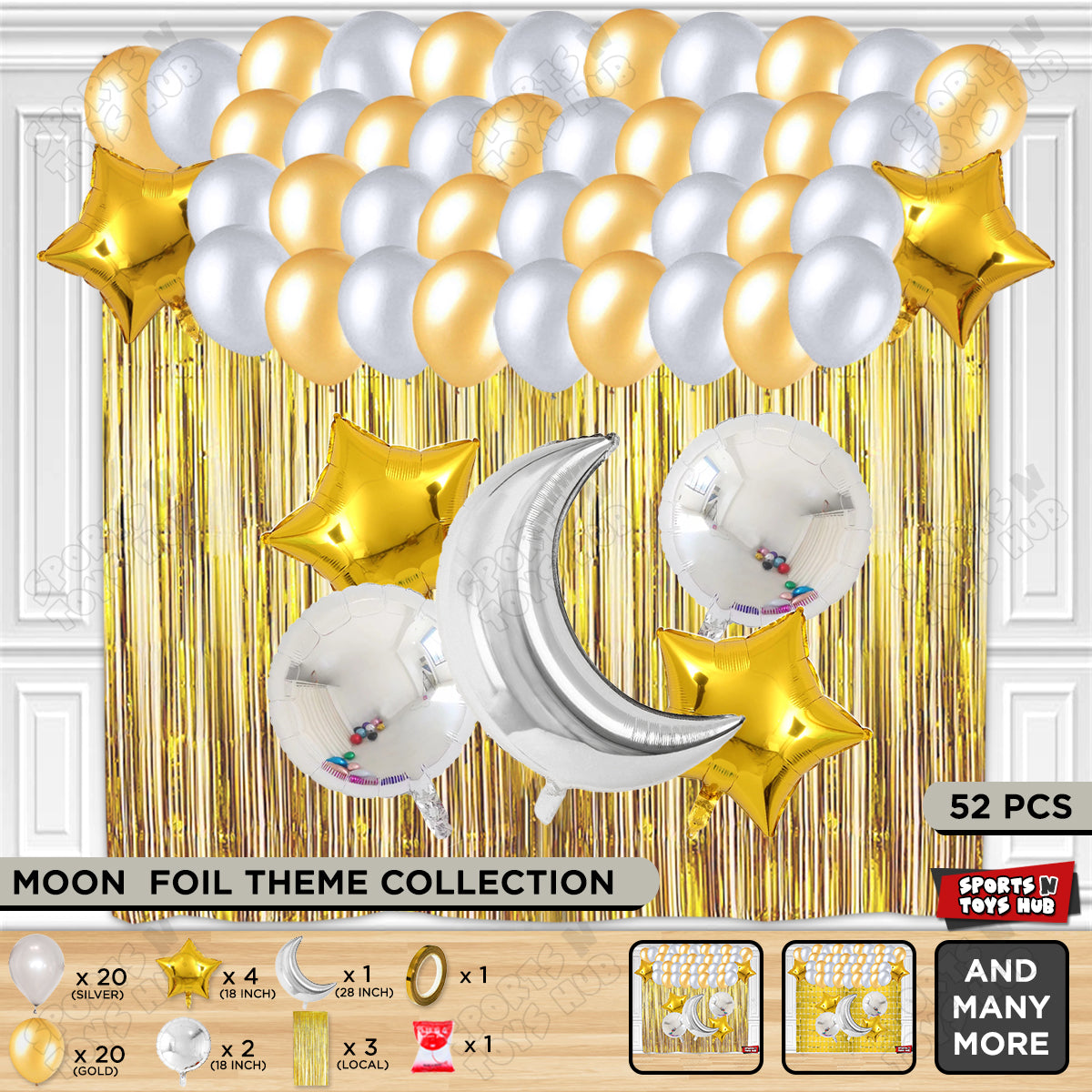 Crescent Moon Silver Color Foil Balloon Party Decoration Set Theme