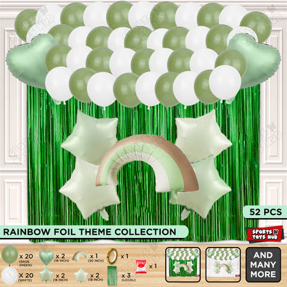 Pastel Green Matte Color Rainbow Cloud Foil Balloon Theme Decoration Set