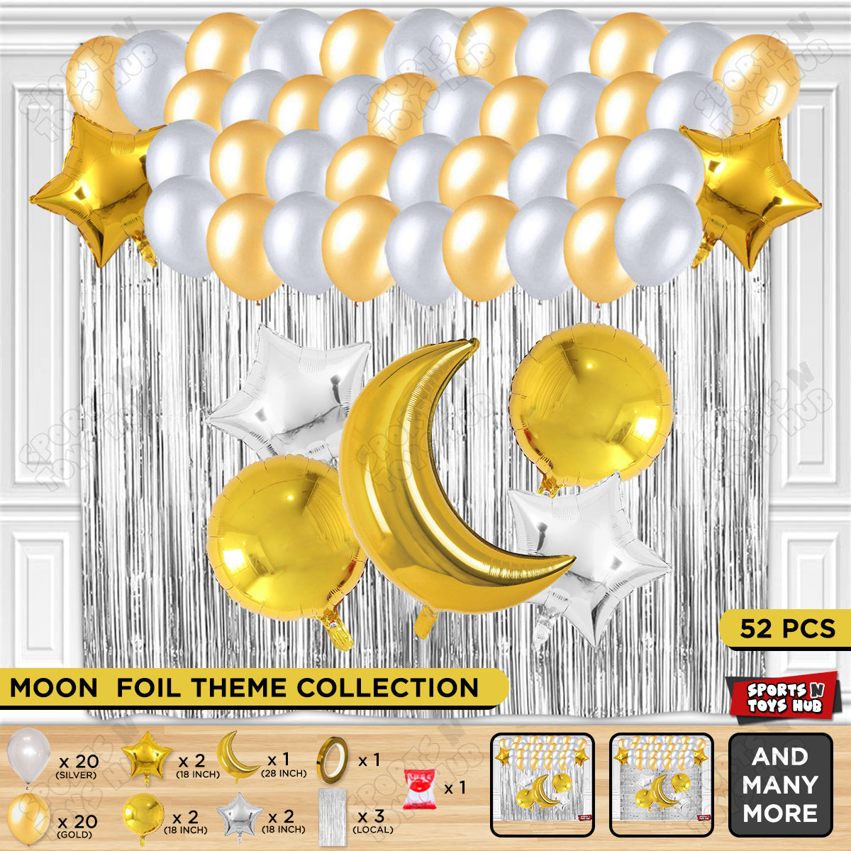 Crescent Moon Gold Color Foil Balloon Party Decoration Set