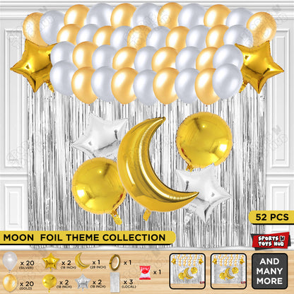 Crescent Moon Gold Color Foil Balloon Party Decoration Set