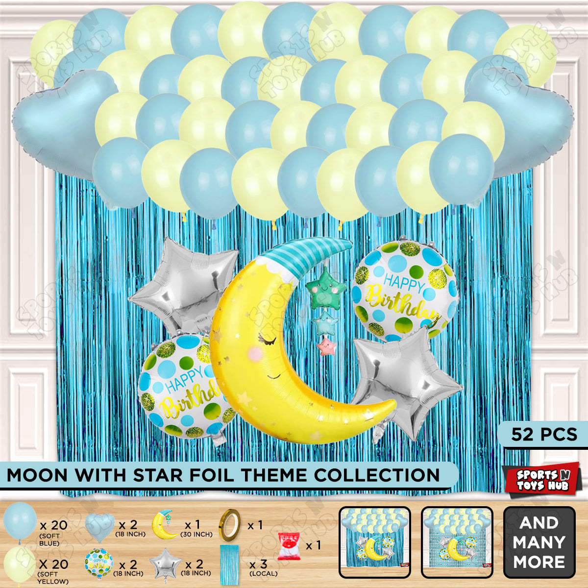 Crescent Moon with Star Foil Balloon Party Decoration Set