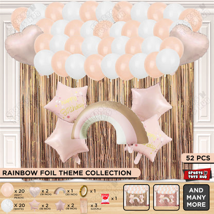 Pastel Pink Matte Color Rainbow Cloud Foil Balloon Theme Decoration Set