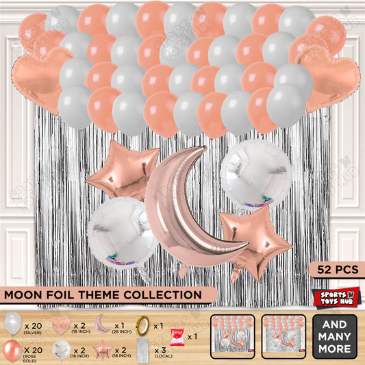 Crescent Moon RoseGold Color Foil Balloon Party Decoration Set Theme