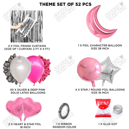 Crescent Moon Pink Color Foil Balloon Party Decoration Set Theme