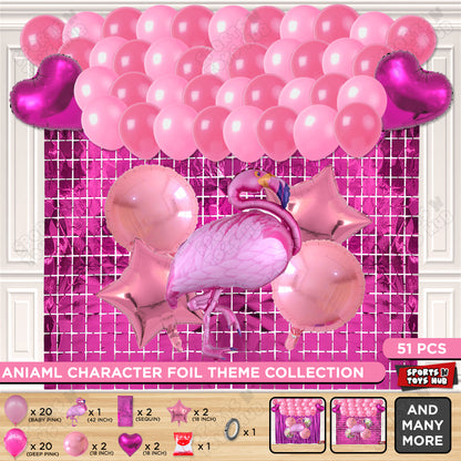 Flamingo Cartoon Character Bird Pink Color Foil Balloon Set Theme