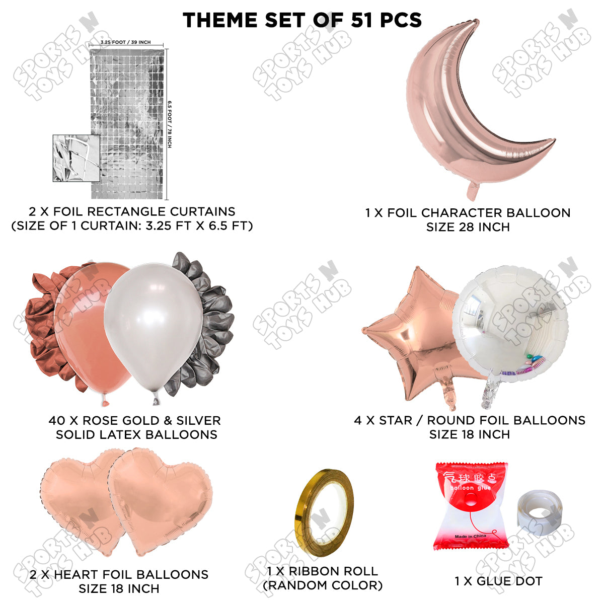 Crescent Moon RoseGold Color Foil Balloon Party Decoration Set Theme