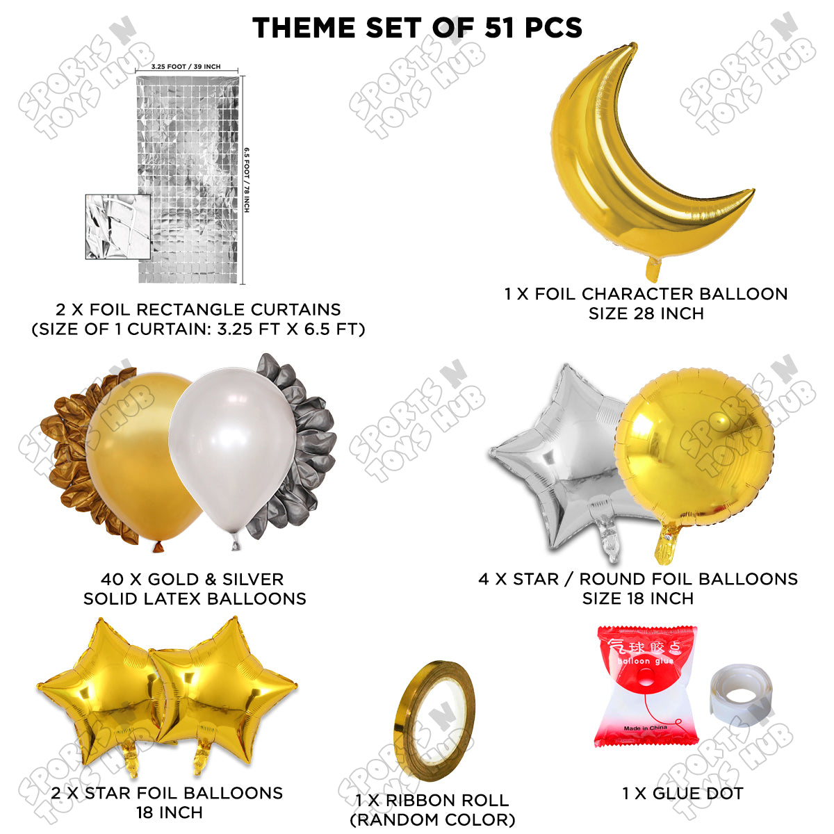 Crescent Moon Gold Color Foil Balloon Party Decoration Set